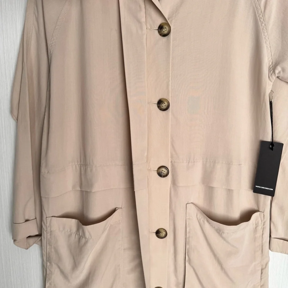 Forever 21 Longline Utility Jacket Beige Lyocell S‎ Lightweight Casual